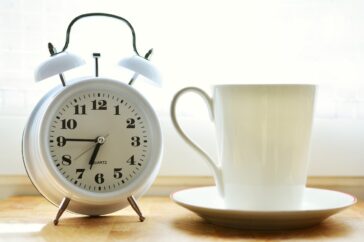 alarm clock, cup, morning