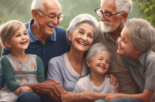 grandparents and grandchildren sharing a moment, love across generations, heartwarming family scene