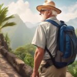senior solo traveler exploring exotic destination