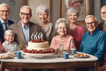 elderly couple celebrating 60th anniversary with family