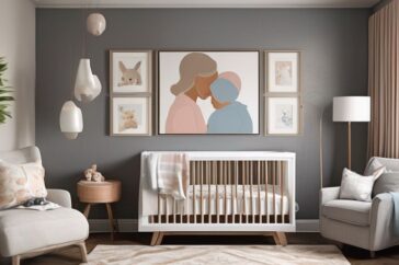 newborn baby with parents modern cozy nursery